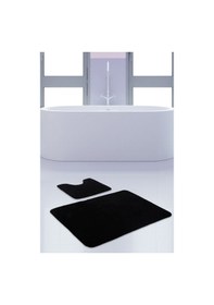 Resim Unicolor Düz Siyah 2'li Banyo Paspası Halısı Seti Kaymaz Deri Tab Siyah 