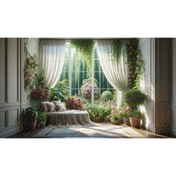 Resim Venspor Romantik Gül Bahçesi Pencere Arkaplan, 200x150cm, Fon, Duvar Örtüsü 