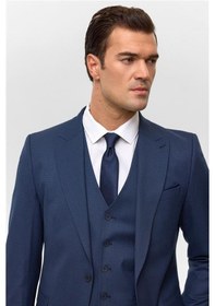 Resim SÜVARİ Lacivert Slim Desenli Sivri Yaka 6 Drop Yelekli Takım Elbise Lacivert 