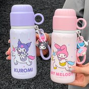 Resim Kuromi Stainless Steel Insulated Water Bottle 460ML, Hand Wash, Animal Print with Straw, Leak Proof Round Shape, Reusable, BPA-Free, Multipurpose Adult Travel Mug for Christmas, Halloween, Easter, Hanukkah, Thanksgiving - Sanrio Series, No Electricity Needed 