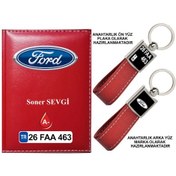 Resim Plakanıza Özel Ford Logolu Kırmızı Ruhsat Kabı Ve Anahtarlık 