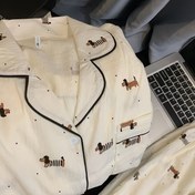 Resim Kadınlar için Lüks Pijama Takımı, Yeni Uzun Kollu ve Pantolon Kıyafet, Hafif Ev Giyimi, Kardiganlı, Rahat Nefes Alabilen Sevimli Karikatür Tasarımı, Yurt Kullanımı İçin Uygun, İki Parça Takım 