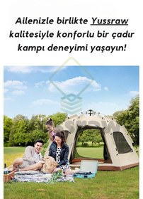 Resim 4-8 Kişi 6 Gen Kamp Çadırı Taşınabilir Otomatik Çadır Güneşlik Kamp Hızlı Açık Çadır 280 280 158 Bej 