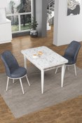 Resim Canisa Concept Nil Serisi 70x110 Sabit Mutfak Masası Takımı Beyaz Mermer Desen Masa 2 Füme Sandalye 