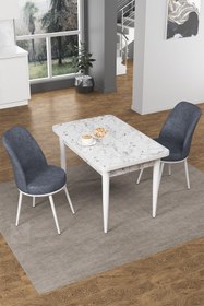Resim Canisa Concept Nil Serisi 70x110 Sabit Mutfak Masası Takımı Beyaz Mermer Desen Masa 2 Füme Sandalye 