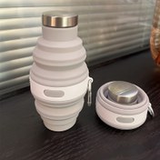 Resim Silikon Katlanabilir Su Bardağı, Taşınabilir ve Çift Uçlu, Çantanıza Takmak için Paslanmaz Çelik Kulaklık Özellikli, Outdoor Aktiviteleri, Spor, Fitness ve Seyahat için Uygun, 475Ml Kapasiteli. 