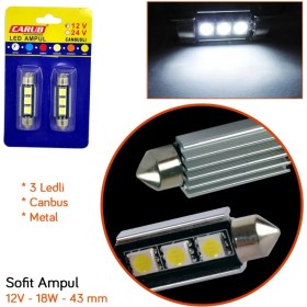 Resim Carub 12V Sofit Ampul 43 mm 18W Canbus Metal Beyaz BR0402233 