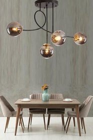 Resim Fer Avize JADE Modern Globe Camlı Siyah Kasa Füme Camlı Salon - Mutfak - Yatak Odası 4 lü Avize 