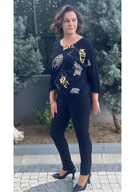 Resim Mia Butik Kadın Siyah Punto Yanları Taş Detaylı Pantolon Siyah 