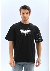 Resim Yake Store Unisex Ön Ve Kol Baskılı Oversize T-shirt - Siyah - Siyah 