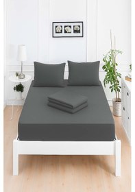 Resim Mirava Premium %100 Pamuk Penye Lastikli Tek Kişilik Çarşaf Takımı 1 Yastık Kılıfı Dahil Antrasit 120x200cm Antrasit 