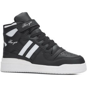 Resim Nstil Günlük Kız Erkek Çocuk Siyah Sneaker Cırtlı Lastik Bağcıklı Desenli Taban Basketbol Ayakkabısı 105 
