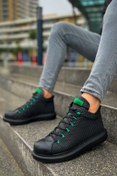 Resim BZ Moda B111 Milano Bağcıklı Ortopedik Taban Günlük Cilt Erkek Spor Bot CST Siyah/Yeşil 