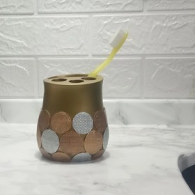 Resim 2 Adet Diş Fırçalık Altın Puanlı Poliresin 9x9x10cm Banyo Seti Çok Renkli 