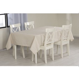 Resim Ekose Masa Örtüsü Bej 