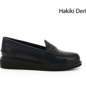 Resim GÖNDERİ(R) Kadın Lacivert Antik Dolgu Taban Hakiki Deri Loafer Ayakkabı 