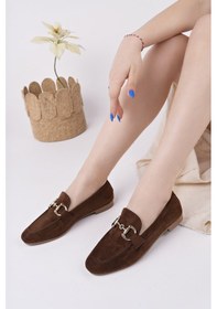 Resim Muggo Mona Garantili Metal Tokalı Deri Kadın Loafer Günlük Ayakkabı Kahverengi 