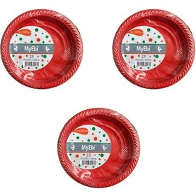 Resim My-ebi Kırmızı Renkli Parti Davet Plastik Tabak - 17 Cm. - 25 Adetlik 3 Paket Kırmızı 