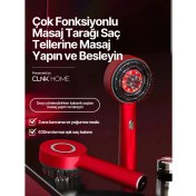 Resim Kırmızı Renkli Bakım Yağı Hazneli Saç Masaj Tarak, Mikrocurrent ve Işık Teknolojisi 