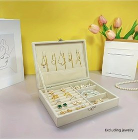 Resim Elmpaly Beige Vintage Kumaş Mücevher Kutusu Yumuşak Kadife Astarlı Kilitlenebilir 