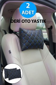 Resim PolMas Dodge Viper Uyumlu 2 Adet DERİ Oto Boyun Destek Yastığı MAVİ kapitoneli 