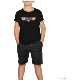 Resim Top Gun Hard Lock Siyah Çocuk Tişört Beyaz 