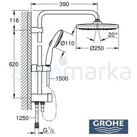 Resim Grohe Tempesta System 250 Duvara Monte Duş Sistemi, Yön Değiştiricili, Mat Siyah - 269802431 Siyah 