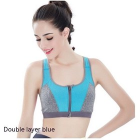 Resim Çift Katmanlı Ön Fermuarlı Spor Sütyeni Darbeye Dayanıklı Yoga Çabuk Kuruyan Çelik Olmayan Halka Mavi 