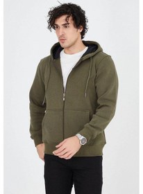 Resim Barlashive Erkek 3 İplik Pamuklu Fermuarlı Kapüşonlu Kanguru Cepli Hoodie Hırka Sweatshirt - Yeşil Çok Renkli 