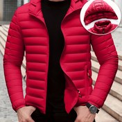 Resim Erkek Hafif Sıcak Tutucu Kapüşonlu Ceket - Fermuarlı Cepli Rüzgar Geçirmez Kışlık Mont, Dayanıklı Kumaş, Düz Renk Günlük Kayak & Doğa Yürüyüşü Outdoor Ceket, Kışlık Montlar 