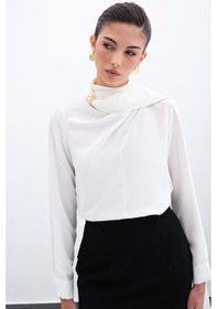 Resim Sateen Şal Detaylı Bluz - Ekru-135956 Ekru 