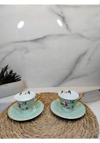 Resim Vanilla New Bone China Kahve Fincanı 2 Kişilik Açık Yeşil 