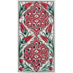 Resim Armada Çini 10x20 Cm ED 230 Kırmızı Rumi Desenli El dekoru Çini Karo 