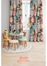 Resim Renkli Hayvanlar Desenli Baskılı Çocuk Ve Bebek Odası Fon Perdesi 2 Kanat - Prd-07 Çok Renkli 