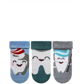 Resim Veraye socks Diş Desenli Baskılı Havlu Erkek Bebek Çorabı 