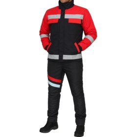 Resim DRC Outdoor Motorcu Mont & Pantolon Takımı – Kışlık Lacivert Kırmızı, Su ve Rüzgar Geçirmez, Elyaflı, Reflektörlü 