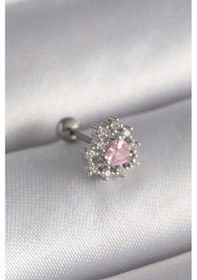 Resim 316l Çelik Gümüş Renk Zirkon Taşlı Kalp Tragus Piercing Gümüş 
