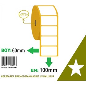 Resim 60x100 Mm Vellum Barkod Etiketi Yaıpışkanlı Parlak Etiket (1 Rulo = 500 Adet) 