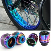 Resim 2 Adet Titanyum Alaşımlı Motosiklet Çerçevesi Kaydırıcıları - Iridescent Mavi Ön Çatal Koruyucular, Scooterlar, Motokros Bisikletleri ve Off-Road Motosikletler için Düşme & Çarpma Koruması, Scooter Güvenlik Aksesuarları, Iridescent Yüzey Kaplama, Şık Motosiklet Aksesuarları, Dayanıklı Koruma Ekipmanı, Karbon Fiber Güçlendirilmiş 