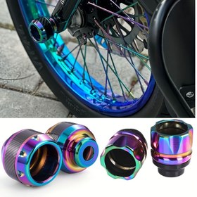 Resim 2 Adet Titanyum Alaşımlı Motosiklet Çerçevesi Kaydırıcıları - Iridescent Mavi Ön Çatal Koruyucular, Scooterlar, Motokros Bisikletleri ve Off-Road Motosikletler için Düşme & Çarpma Koruması, Scooter Güvenlik Aksesuarları, Iridescent Yüzey Kaplama, Şık Motosiklet Aksesuarları, Dayanıklı Koruma Ekipmanı, Karbon Fiber Güçlendirilmiş 