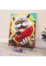 Resim Sayılarla Boyama Seti 40 X 50 Cm Tuval Şasesine Gerili Kedi Ve Karpuz 
