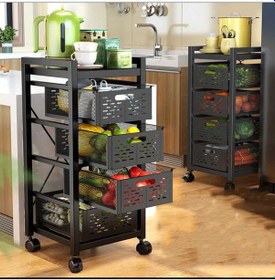 Resim 4 Katlı Lux Metal Siyah Çekmeceli Patates Soğan Sebze Meyve Sepeti Sebzelik 1008-cn 