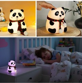 Resim 5 Farklı Renk Modlu Panda Figürlü Pofuduk Led Gece Lambası Yumuşa Çok Renkli 