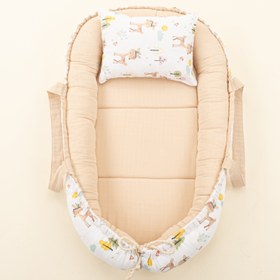 Resim Babynest ve Yastık- Çift Taraflı - Kumsal Beji Muslin - Ceylan 