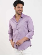 Resim Dufy Lila Erkek Slim Fit Düz Brent Düğmeli Yaka Uzun Kol Gömlek - 102464-lila Lila 