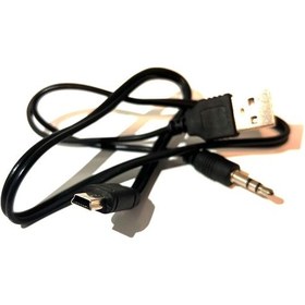 Resim Mini USB 5 Pin + 3.5MM AUX Kablosu, AUX ve Şarj 2 in 1 Kablo 