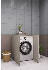 Resim Mdf Çamaşır Makinesi Dolabı Kapaklı Kumbeji Kumtaşı 
