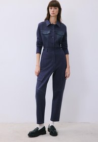 Resim Suni Deri Detaylı Rahat Form Indigo Triko Pantolon - INDIGO / 34 