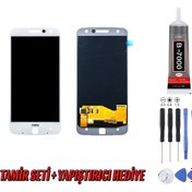 Resim Genos Lenovo Motorola Moto Z Lcd Ekran Çıtasız Beyaz Montaj Kiti Hediye 