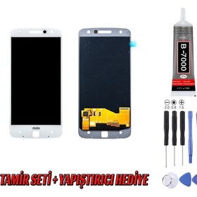 Resim Genos Lenovo Motorola Moto Z Lcd Ekran Çıtasız Beyaz Montaj Kiti Hediye 